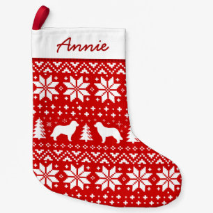 Leonberger Silhouettes Pattern Red and White Leo Small Christmas Stocking