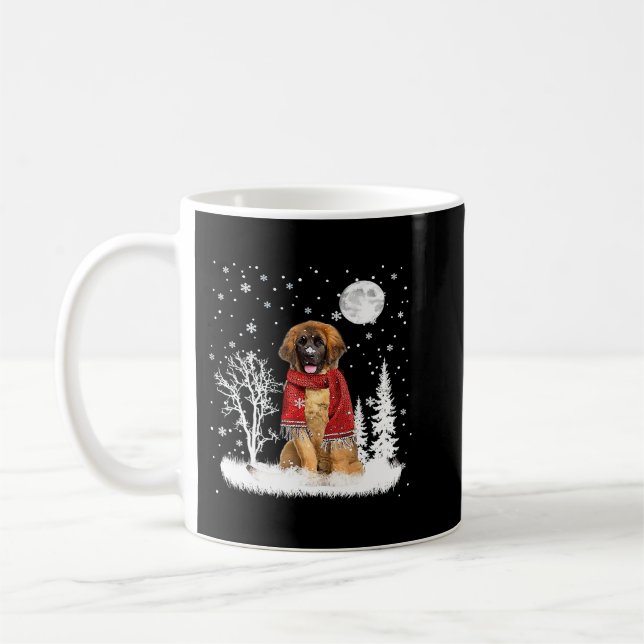 Leonberger Under Moonlight Snow Christmas Pajama 3 Coffee Mug (Left)