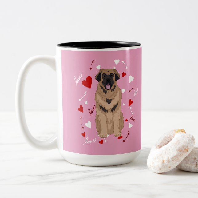Leonberger Valentines Day Two-Tone Coffee Mug (With Donut)
