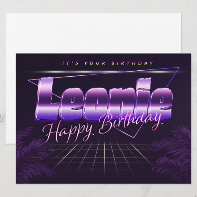 Leonie Name First name lila retro Map Birthday Card (Front/Back)