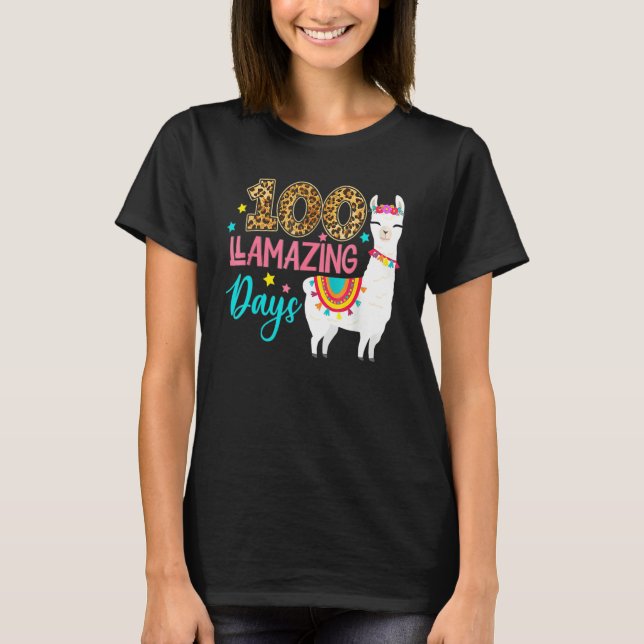 Leopard 100 Llamazing Days Llama Teacher 100th Day T-Shirt (Front)