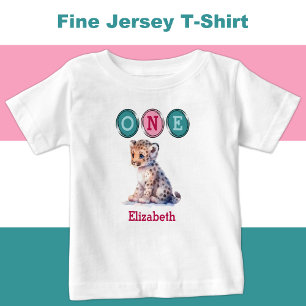 Leopard 1st Birthday one with name pink green Baby T-Shirt