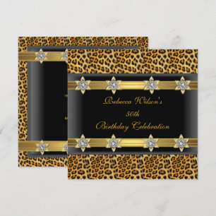 Leopard 50th Birthday Party Elegant Gold Black Invitation