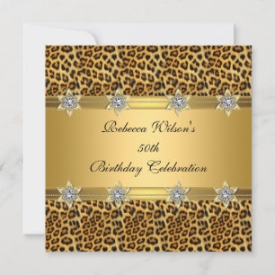 Leopard 50th Birthday Party Rich Elegant Gold Invitation