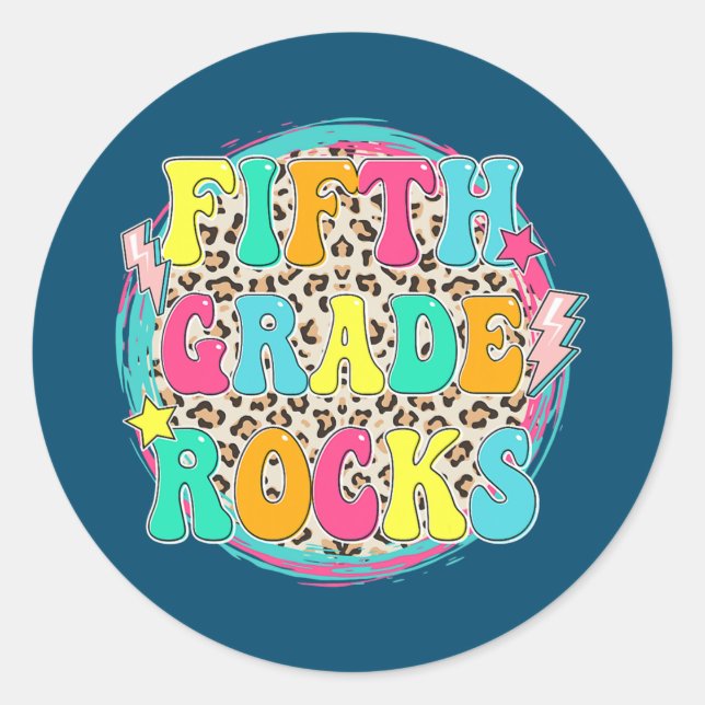 Leopard 5th Grade Rocks Student First Day Of Classic Round Sticker (Front)