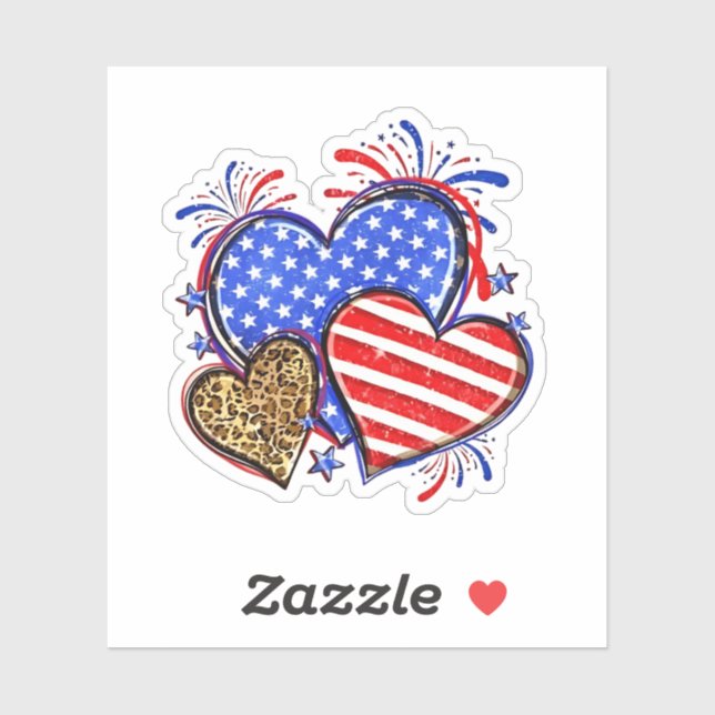 Leopard American Flag Heart 4th of July USA  (Sheet)