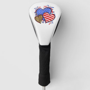 Leopard American Flag Heart 4th of July USA  Golf Head Cover