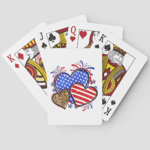Leopard American Flag Heart 4th of July USA Playing Cards