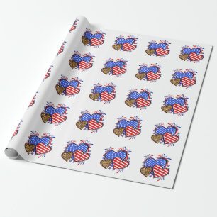 Leopard American Flag Heart 4th of July USA Wrapping Paper