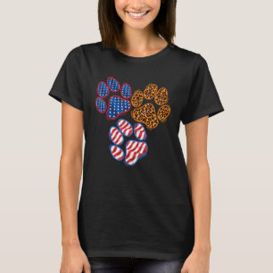 Leopard American Flag Hearts 4th Of July Dog Paw P T-Shirt