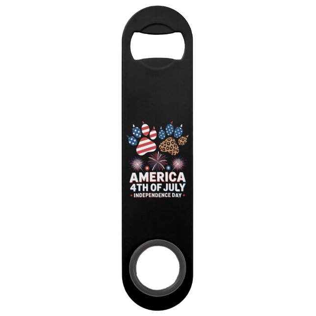 Leopard American Flag Hearts Cute 4th of July Bar Key (Front)