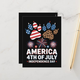 Leopard American Flag Hearts Cute 4th of July Holiday Postcard