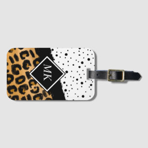 Leopard and Black and White Polka Dots Monogrammed Luggage Tag