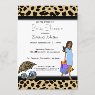 Leopard And Blue Print African American Mommy Invitation