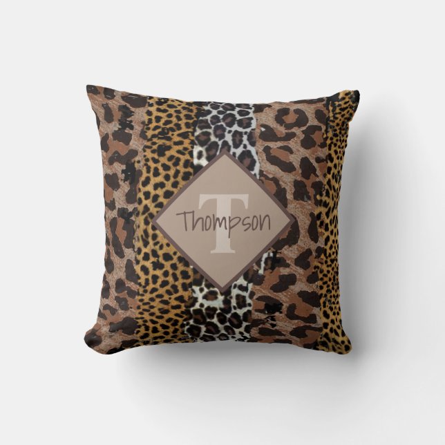 Leopard and Cheetah Print Name Throw Pillow (Front)