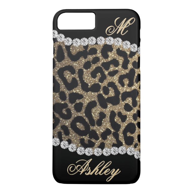 Leopard and Diamond Monogram Case-Mate iPhone Case (Back)