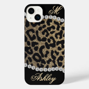Leopard and Diamond Monogram iPhone 14 Plus Case