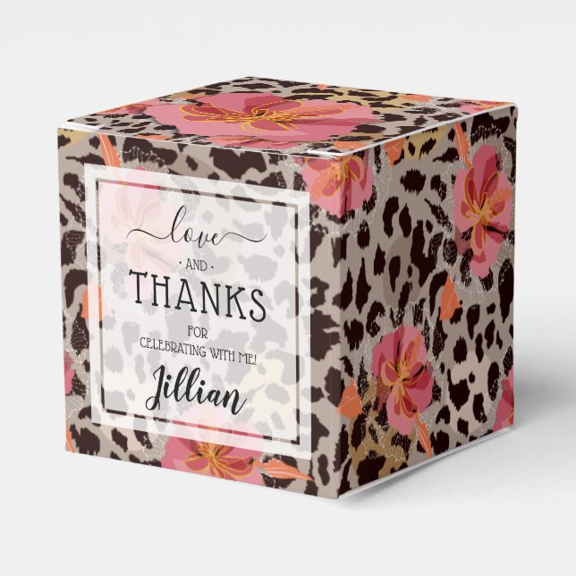 Leopard and Floral Print Pattern Favor Box (Front Side)