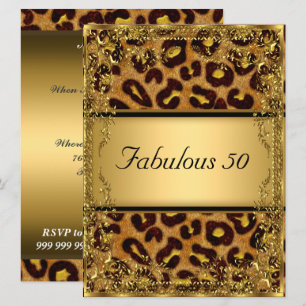 Leopard and Gold Fabulous at 50 Birthday Party Invitation