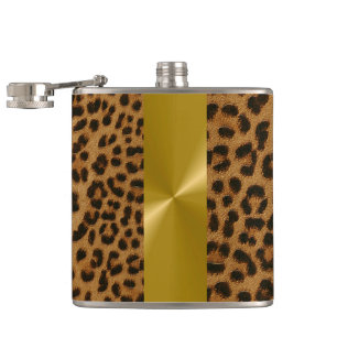 Leopard and Gold Metallic Print - Flask