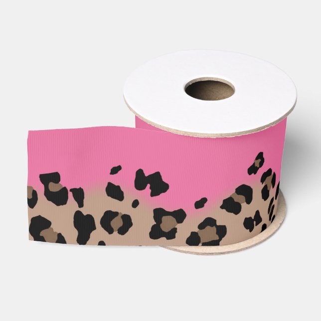 Leopard and Hot Pink Grosgrain Ribbon (Spool)