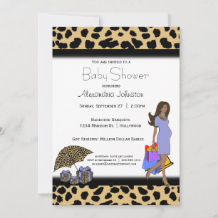Leopard And Lilac Print African American Mommy Invitation