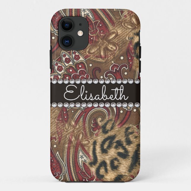 Leopard and Paisley Pattern Add Name Case-Mate iPhone Case (Back)