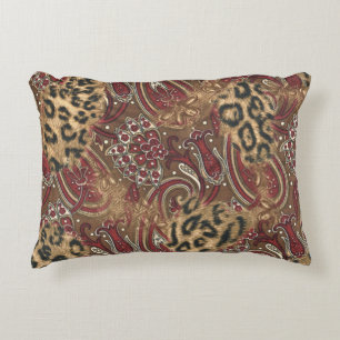Leopard and Paisley Pattern Print Decorative Pillow