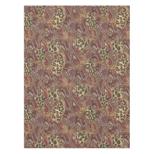 Leopard and Paisley Pattern Print Tablecloth