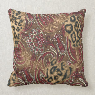 Leopard and Paisley Pattern Print Throw Pillow