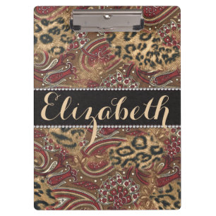 Leopard and Paisley Pattern Print to Personalize Clipboard