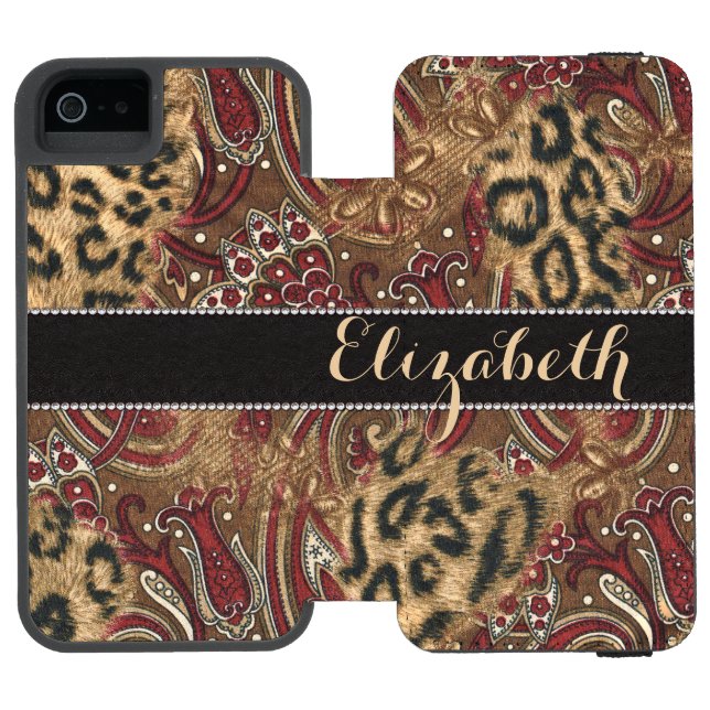 Leopard and Paisley Pattern Print to Personalize Incipio iPhone Wallet Case (Folio Open)