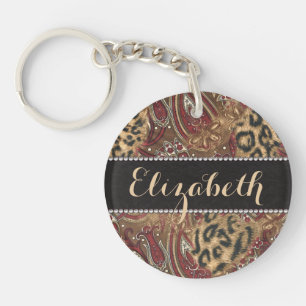Leopard and Paisley Pattern Print to Personalize Keychain