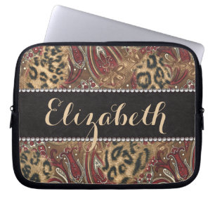 Leopard and Paisley Pattern Print to Personalize Laptop Sleeve