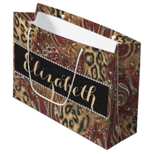 Leopard and Paisley Pattern Print to Personalize Large Gift Bag