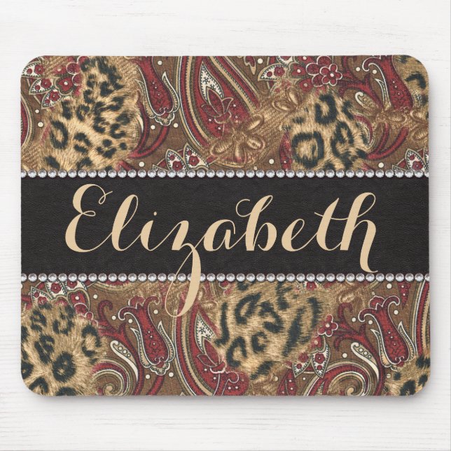 Leopard and Paisley Pattern Print to Personalize Mouse Pad (Front)