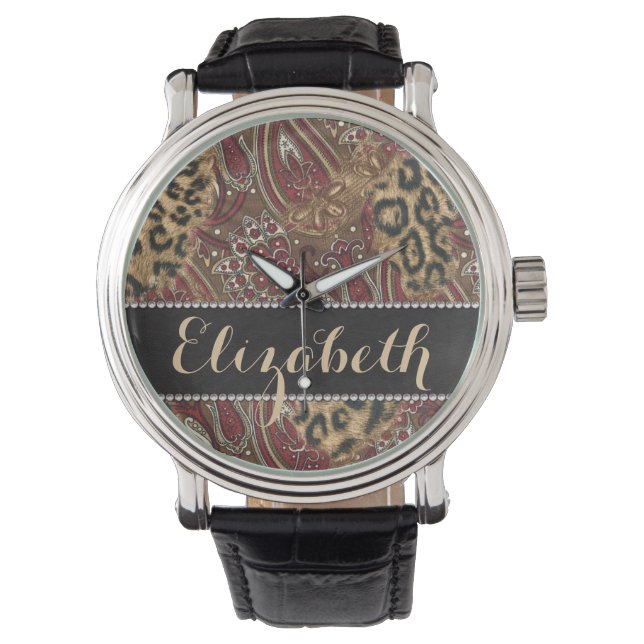 Leopard and Paisley Pattern Print to Personalize Watch (Front)