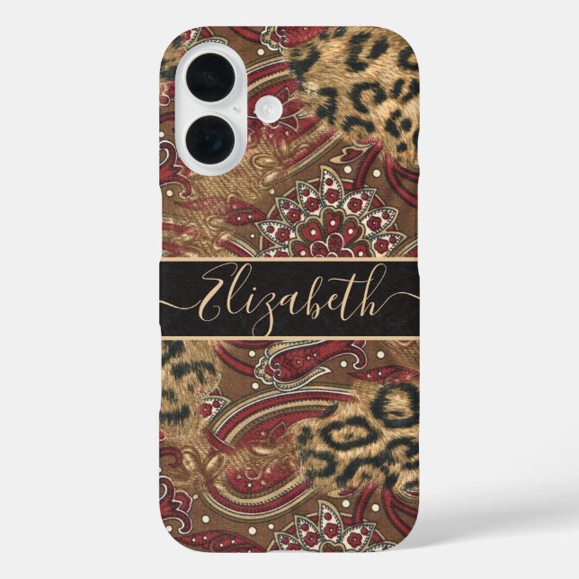 Leopard and Paisley Print Personalize Name Case-Mate iPhone Case (Back)