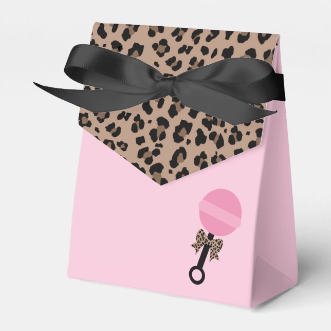 Leopard and Pink Baby Shower Favor Box (Front Side)
