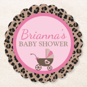 Leopard and Pink Baby Shower Paper Coaster
