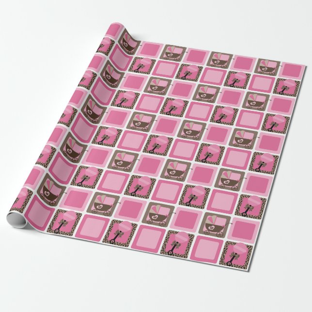 Leopard and Pink Baby Shower Wrapping Paper (Unrolled)