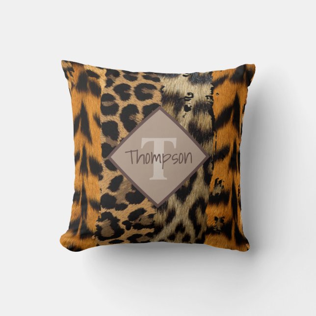 Leopard and Tiger Print Name Throw Pillow (Front)