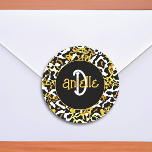 Leopard and Zebra Fur Print Personalized Classic Round Sticker