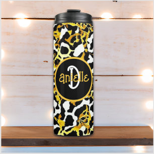 Leopard and Zebra Fur Print Personalized Thermal Tumbler