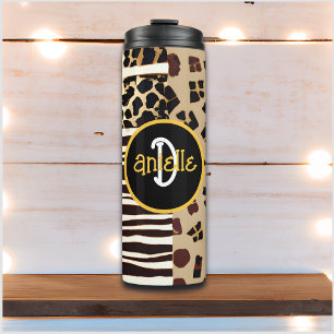 Leopard and Zebra Fur Print Personalized Thermal Tumbler