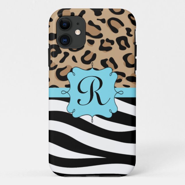 Leopard and Zebra Print Personalized Monogram Case-Mate iPhone Case (Back)