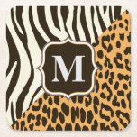 Leopard and Zebra Square Paper Coaster<br><div class="desc">Leopard and Zebra</div>