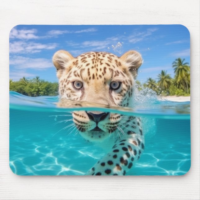 Leopard Animal Fun Nature Playing Water  Mouse Pad (Front)