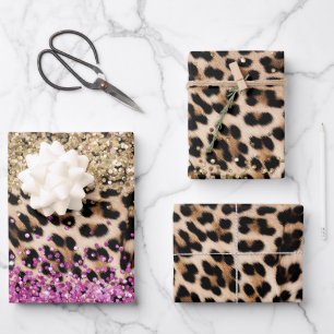Leopard Animal Gold Girly Pink Glitzy Glitter  Wrapping Paper Sheet