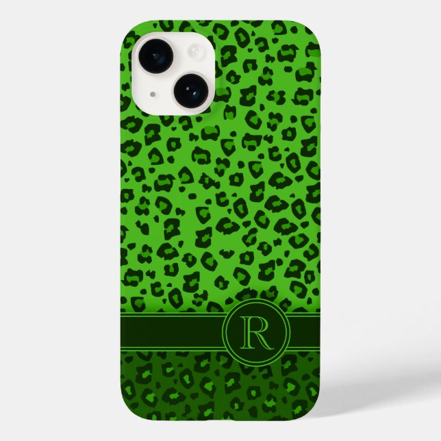 Leopard animal green monogram  Case-Mate iPhone case (Back)